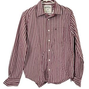 Aeropostale Men's Slim Fit Button Up Shirt Size‎ S Red White Striped Long Sleeve